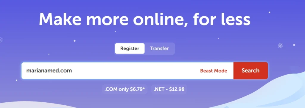 Búsqueda de disponibilidad del dominio marianamed.com en el portal de Namecheap.