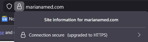 Icono de candado en el navegador confirmando una conexión segura y certificado SSL válido en marianamed.com.