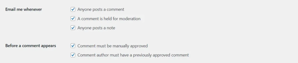 Configuración de comentarios y moderación para evitar spam en WordPress.