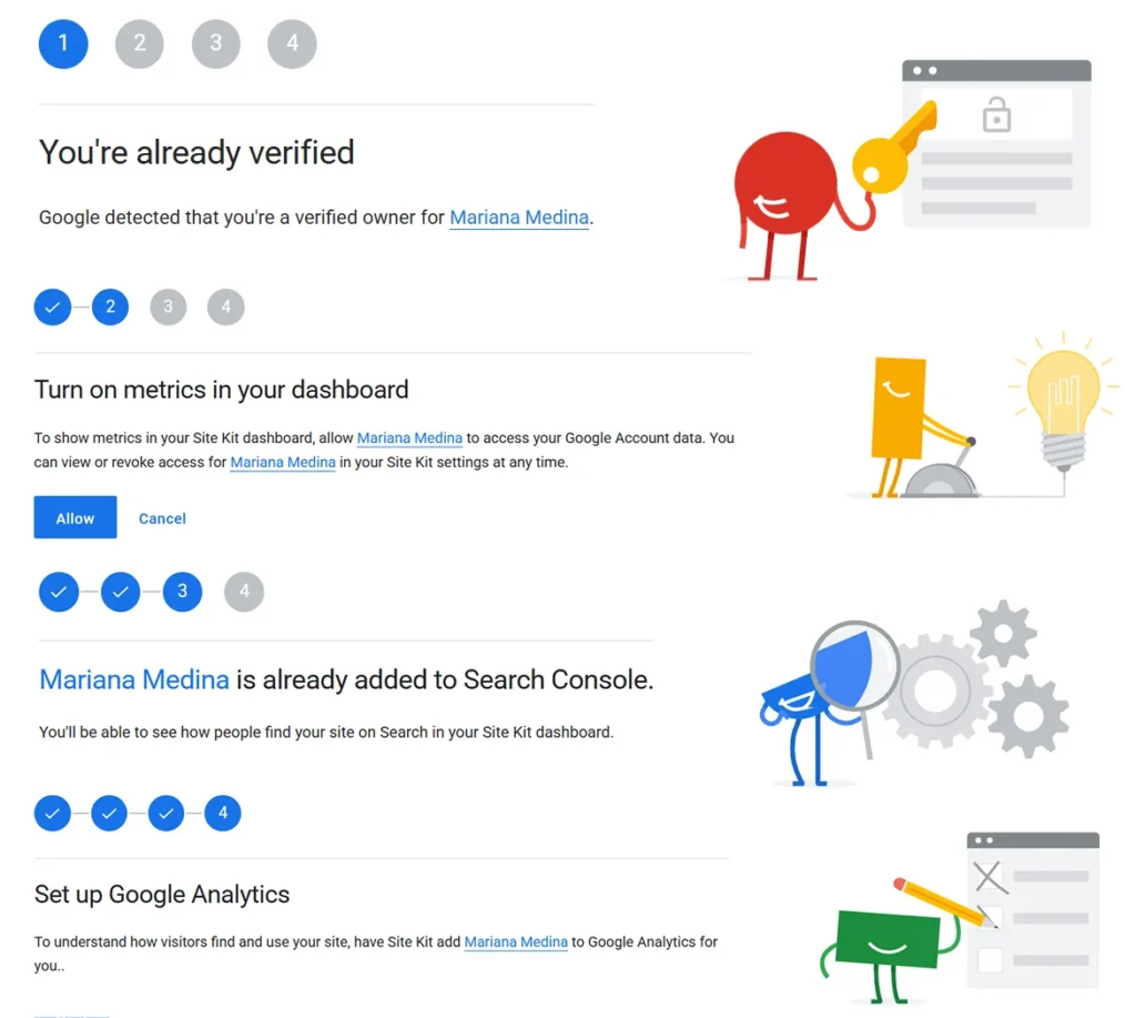 Pasos de configuración de Google Site Kit en WordPress