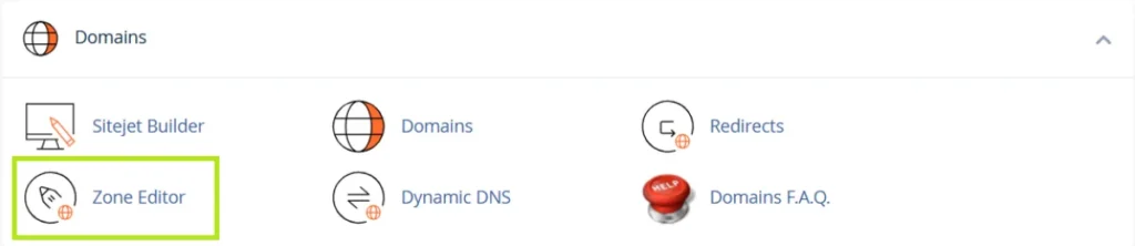 Ubicación de la herramienta Zone Editor dentro del cPanel