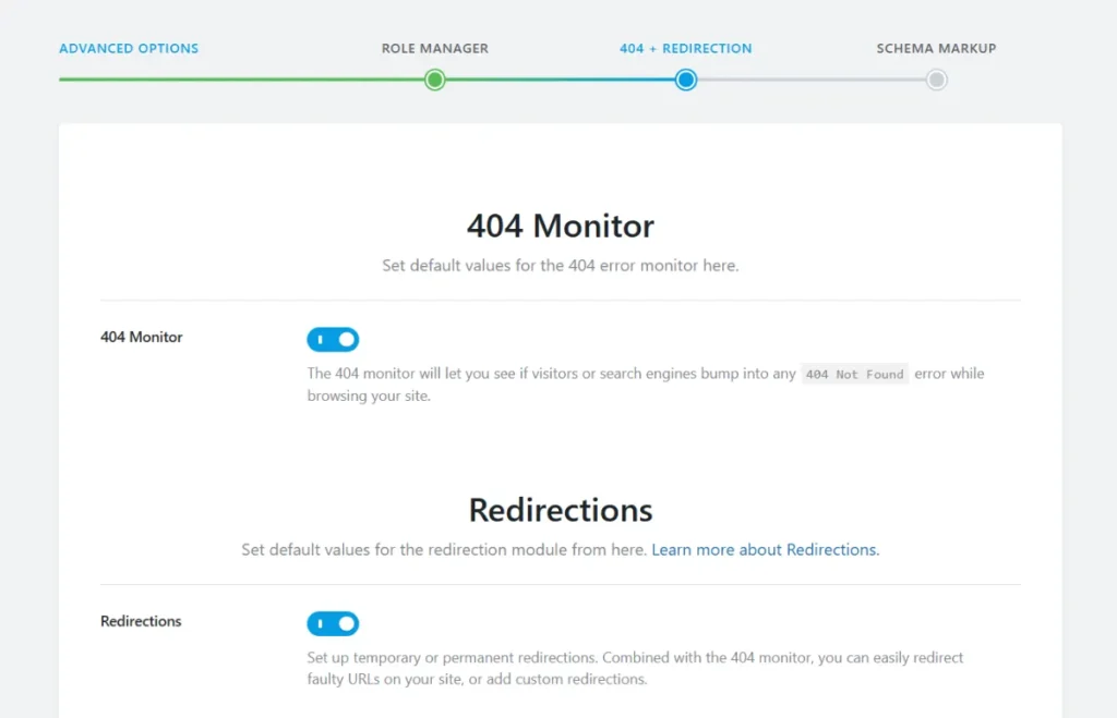 Activación del monitor de errores 404 y redirecciones