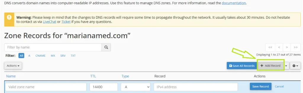 Configuración de registros DNS para verificación de sitio web marianamed.com